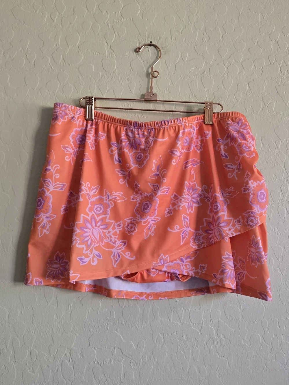 Cacique Nectarine Floral Faux-Wrap Swim‎ Skirt Size 14 NWT